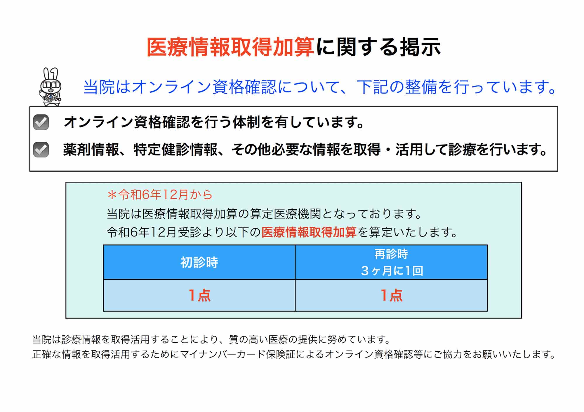 医療情報取得加算に関する掲示